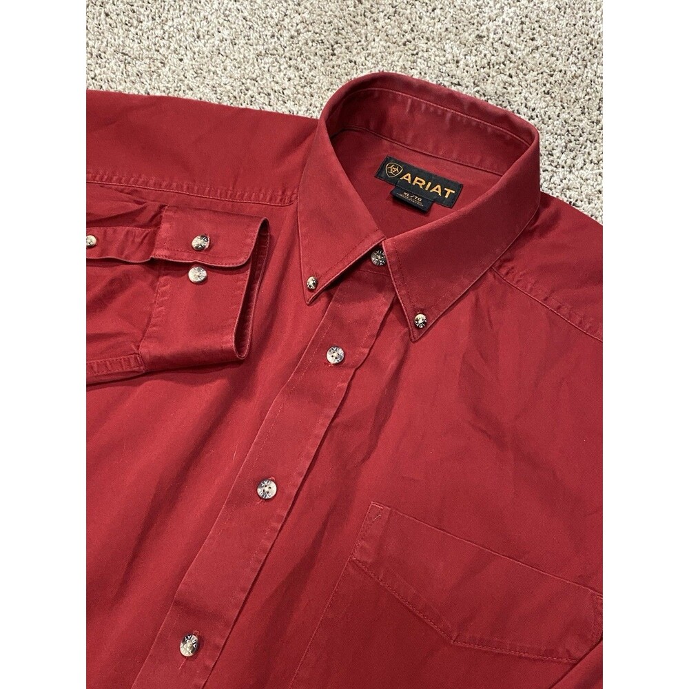 Ariat Solid Twill Classic Fit Button-Down Shirt Men XL Red Long Sleeve Western